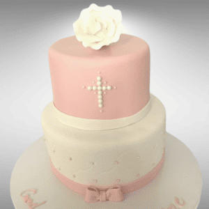 2 tier pink and white cake