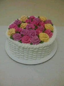 Basketweave And Roses Cake