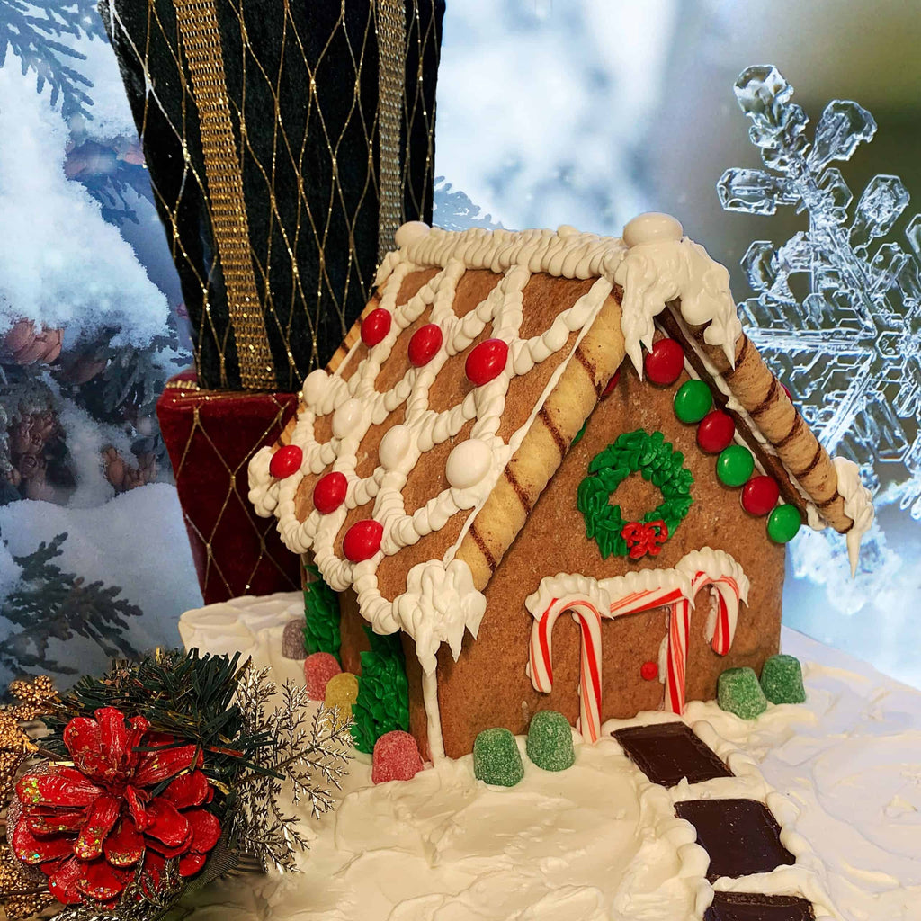 Gingerbread house immaculately decorated