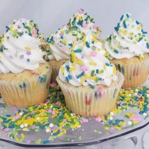 Cupcakes in colorful spring sprinkles